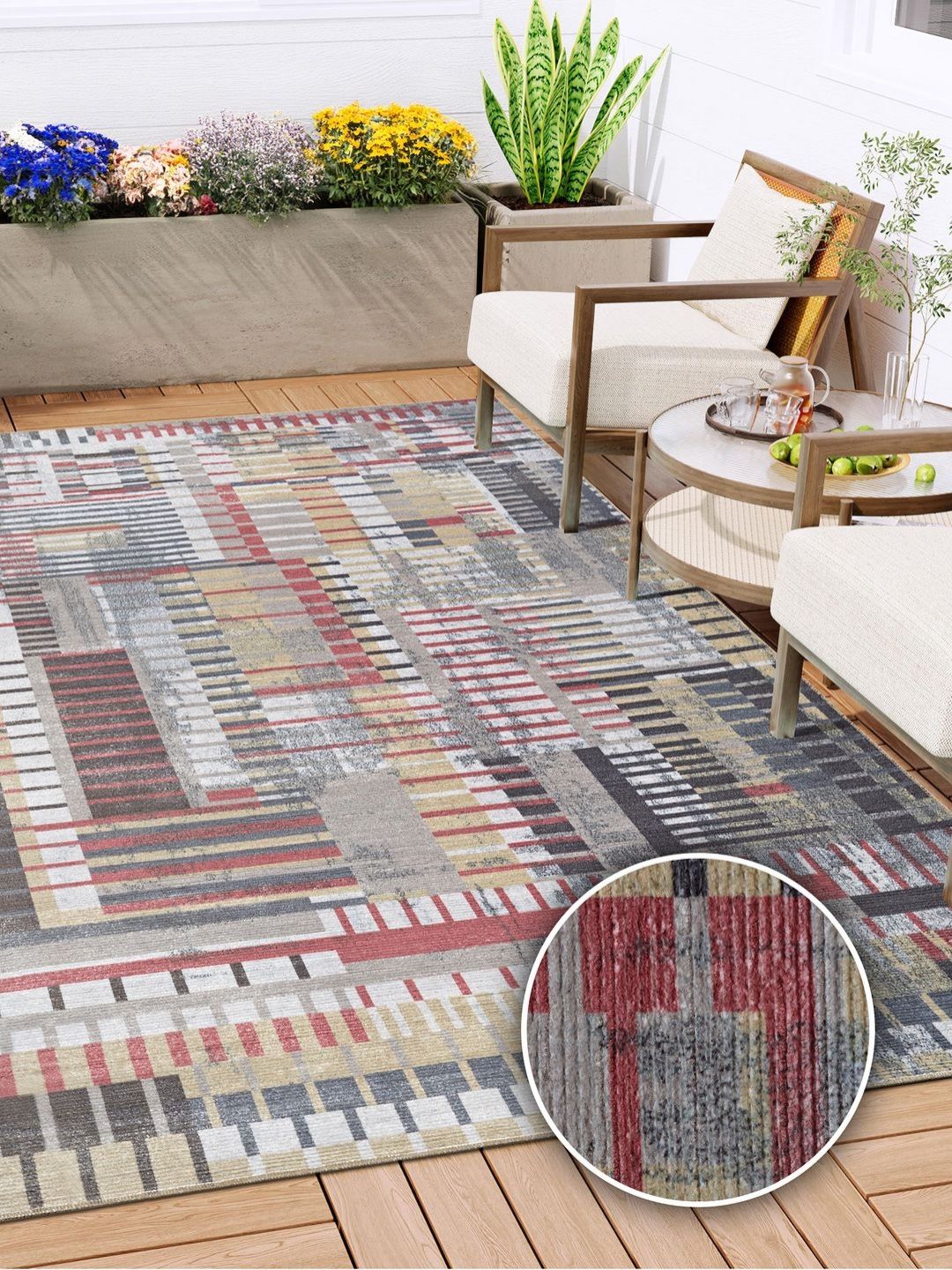 Kaleen India Magenta Geometric Anti-Skid Polyester Carpet-image-36