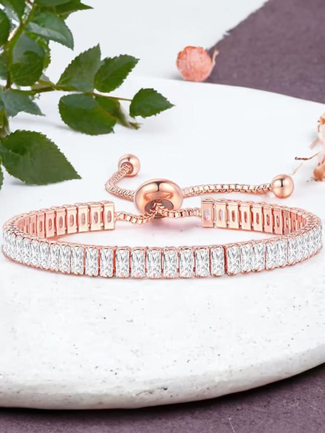 MEENAZ Rose Gold-Plated Stainless Steel AD-Studded Anti Tarnish Wraparound Bracelet-picture-15