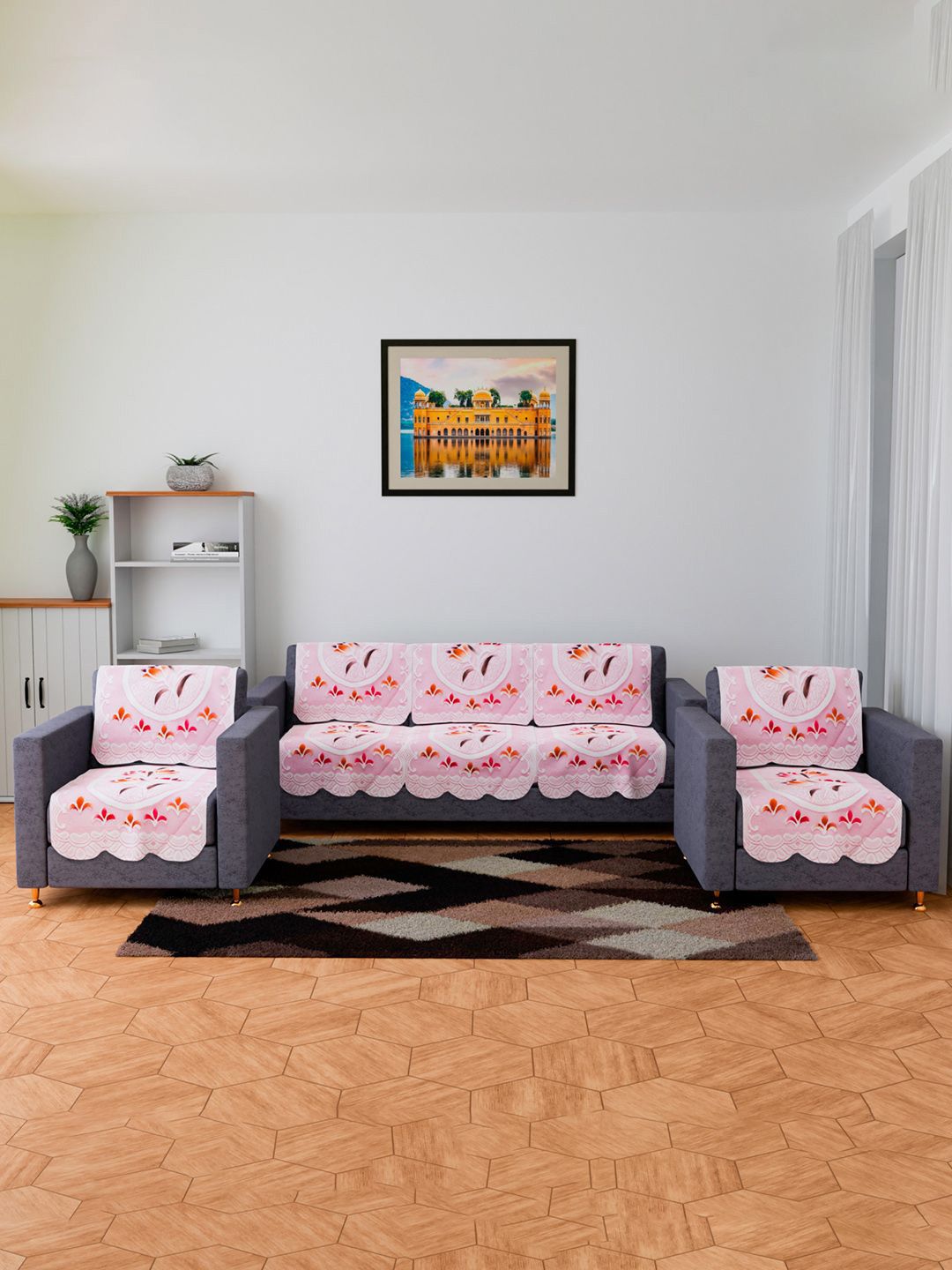 Kuber Industries Pink & Red Printed Cotton Sofa Cover-picture-29