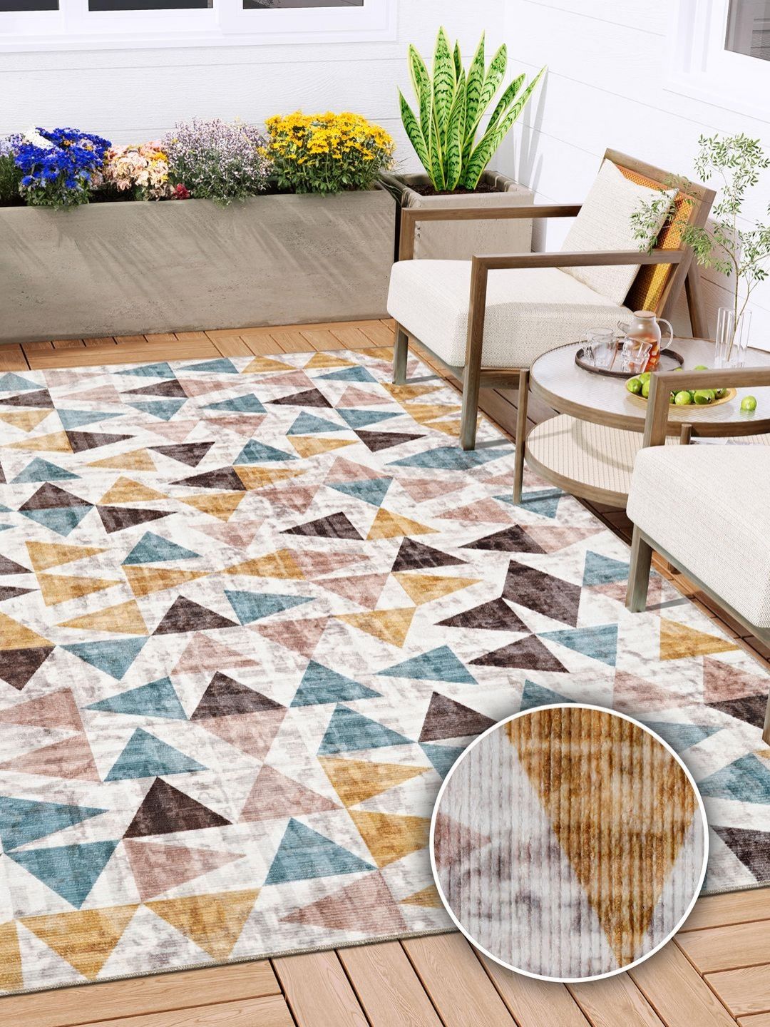 Kaleen India Navy Blue Geometric Anti-Skid Polyester Carpet-image-7