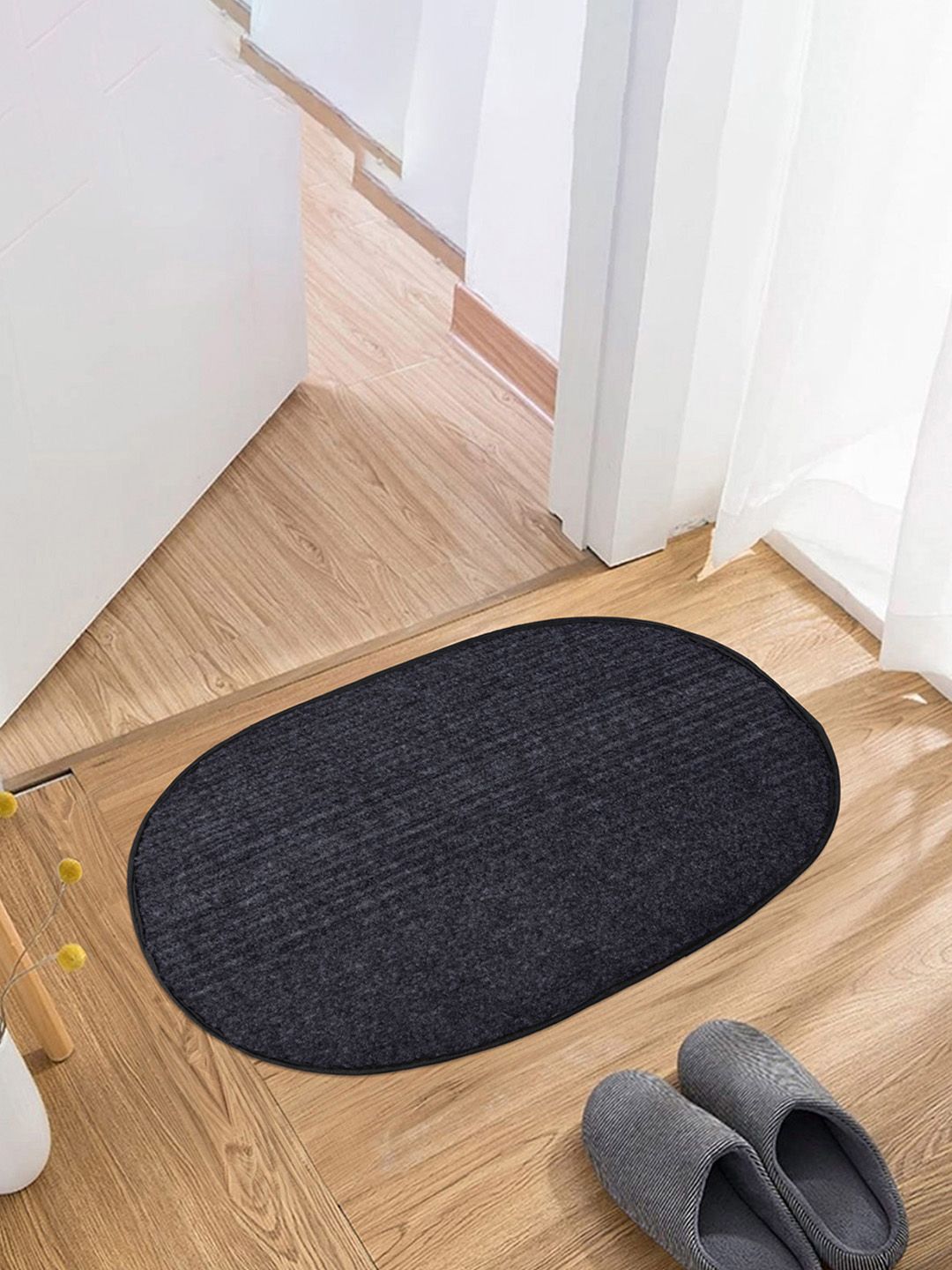 Kuber Industries Grey Striped Woolen Round Anti-Skid Doormat-image-20