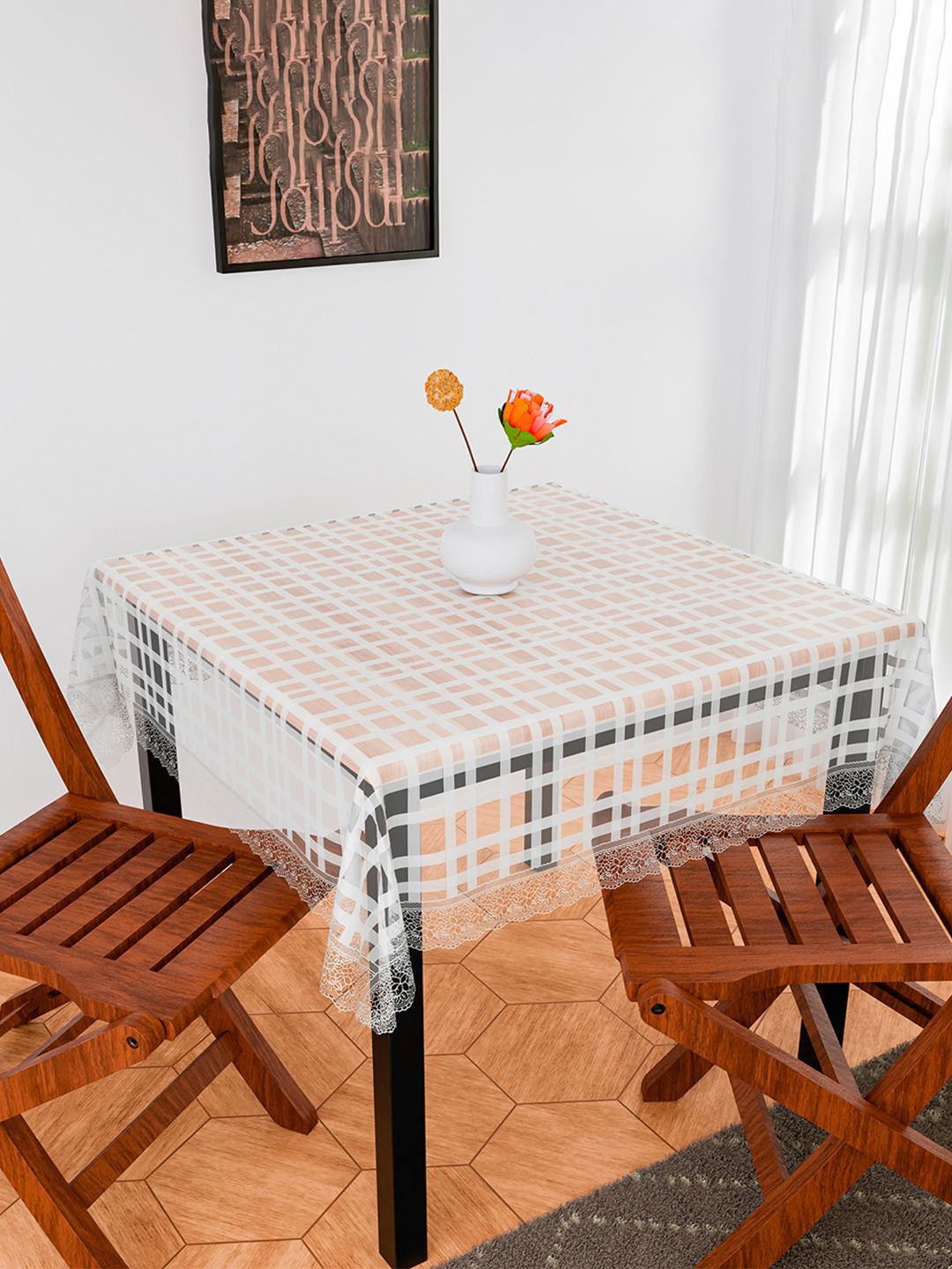 Kuber Industries White Anti-Skid Plastic 2-Seater Table Cover with Textured details-picture-27