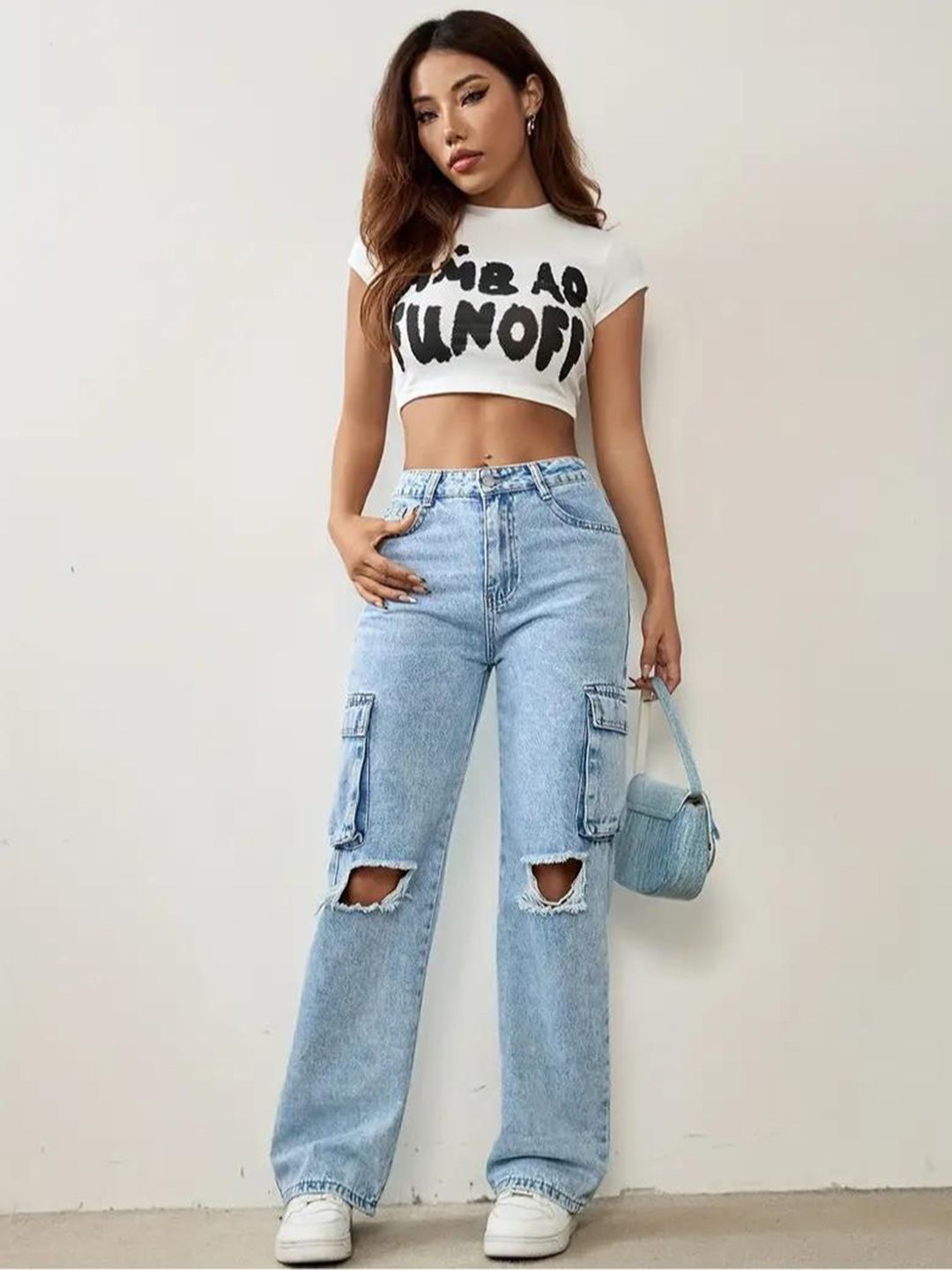 DressBerry Women Wide Leg Heavy Fade Mid-Rise Jeans main image 0