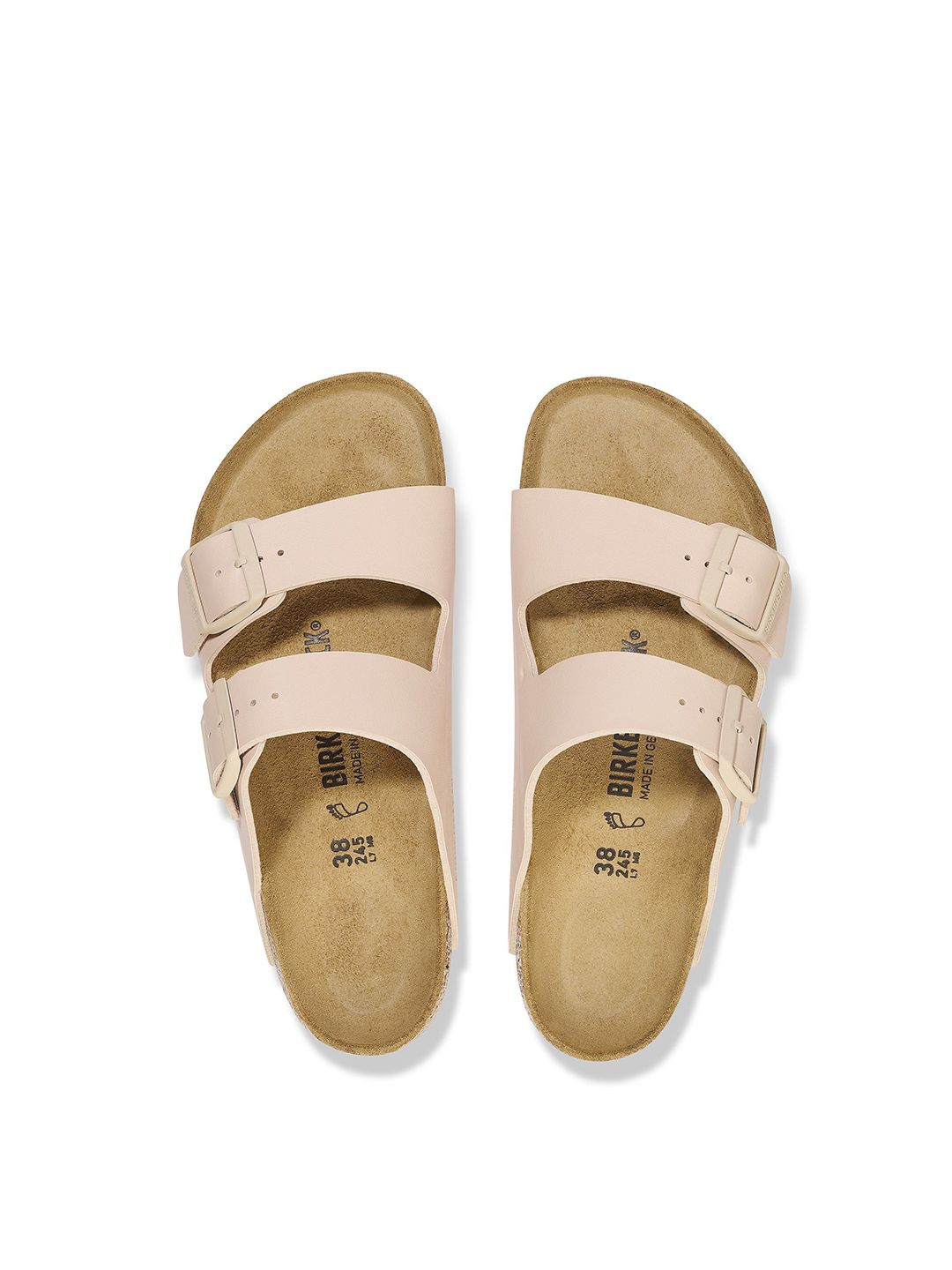 Birkenstock Arizona Birko-Flor New Beige Narrow Width Two Strap Sandals