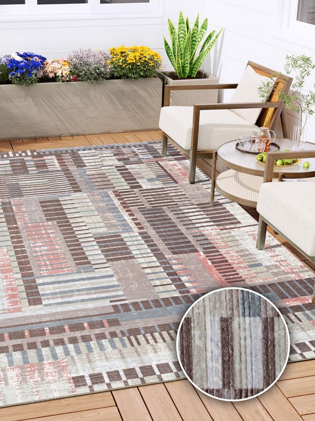 Kaleen India Magenta Geometric Anti-Skid Polyester Carpet