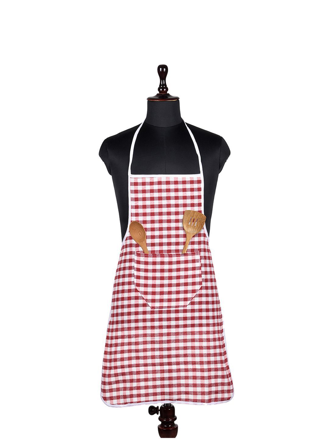 Kuber Industries Red & WhiteChecked Adjustable Straps Apron-picture-12