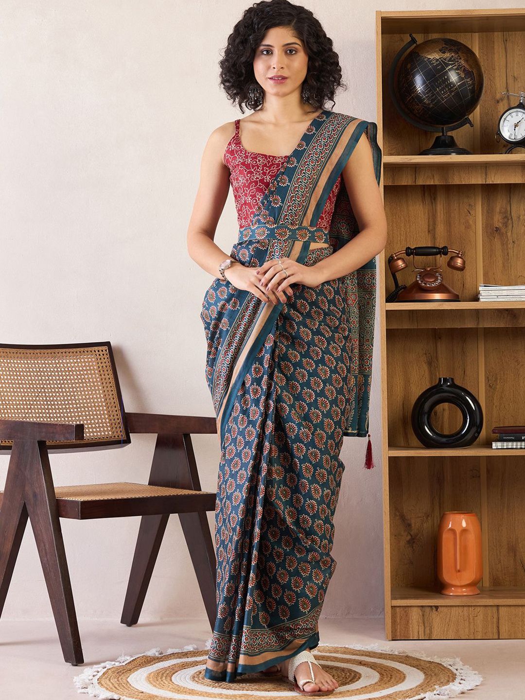Anouk Rustic Ethnic Motifs Ready to Wear Bagru Saree-picture-31
