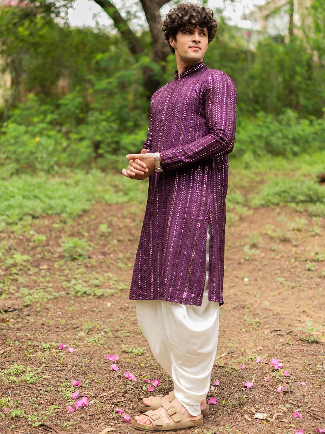 Ethnic India Embroidered Mirror Work Mandarin Collar Straight Kurta-picture-50