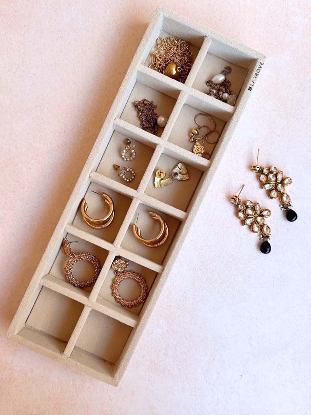 La Trove Cream Premium Velvet 12 Grid Sleek Tray Jewellery Drawer Organisers-image-41
