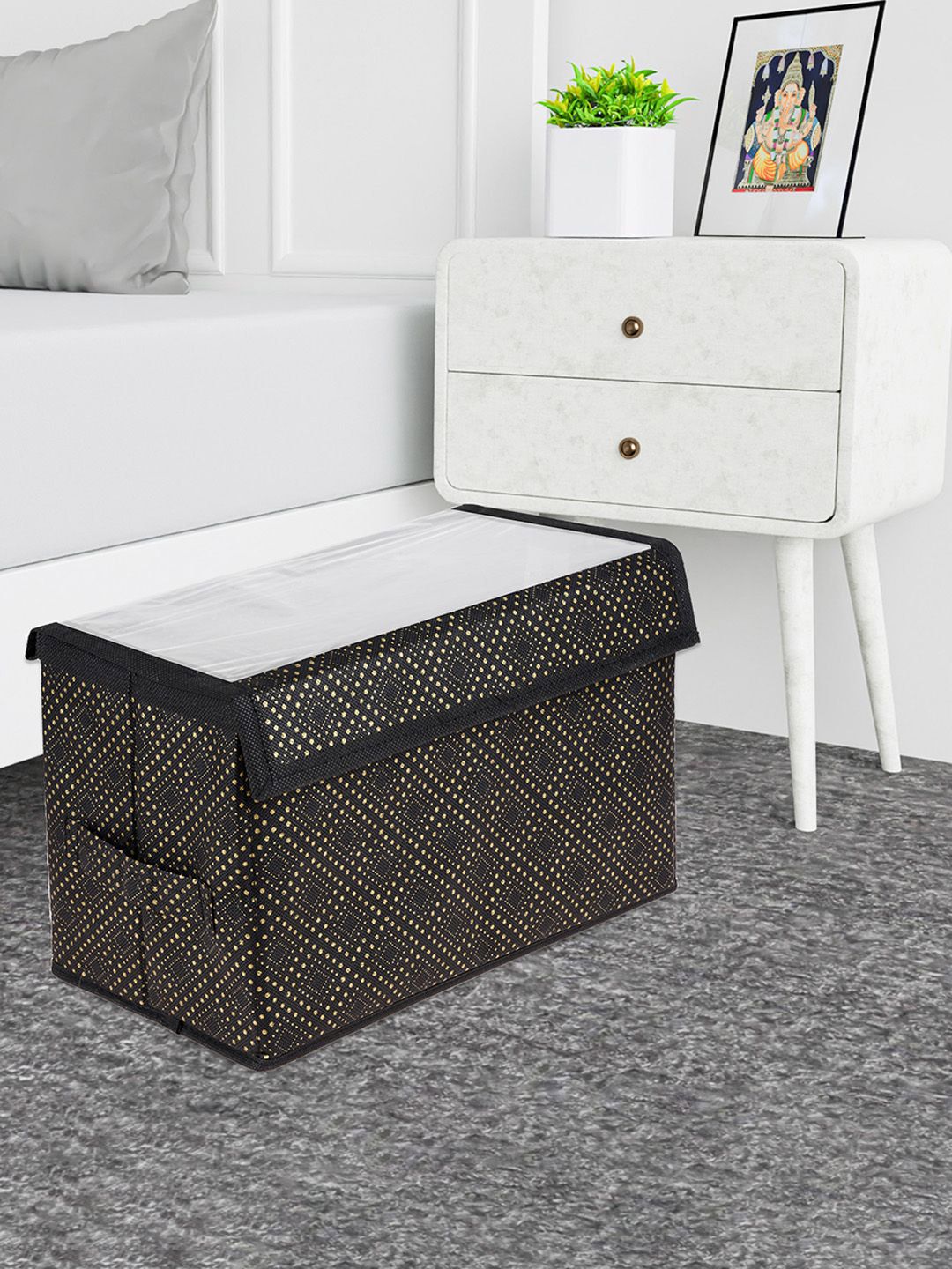 Kuber Industries Black & Beige Regular Storage Box with Handle Organiser-picture-32