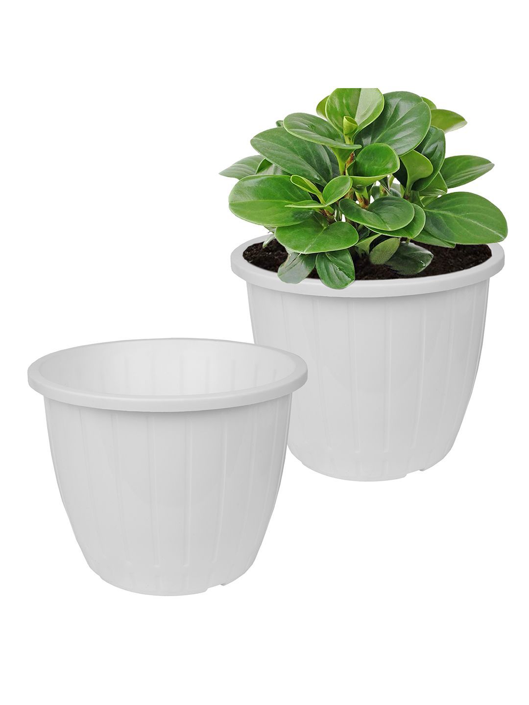 Kuber Industries 2-Pcs White Plastic Flower Pots Planters-image-2