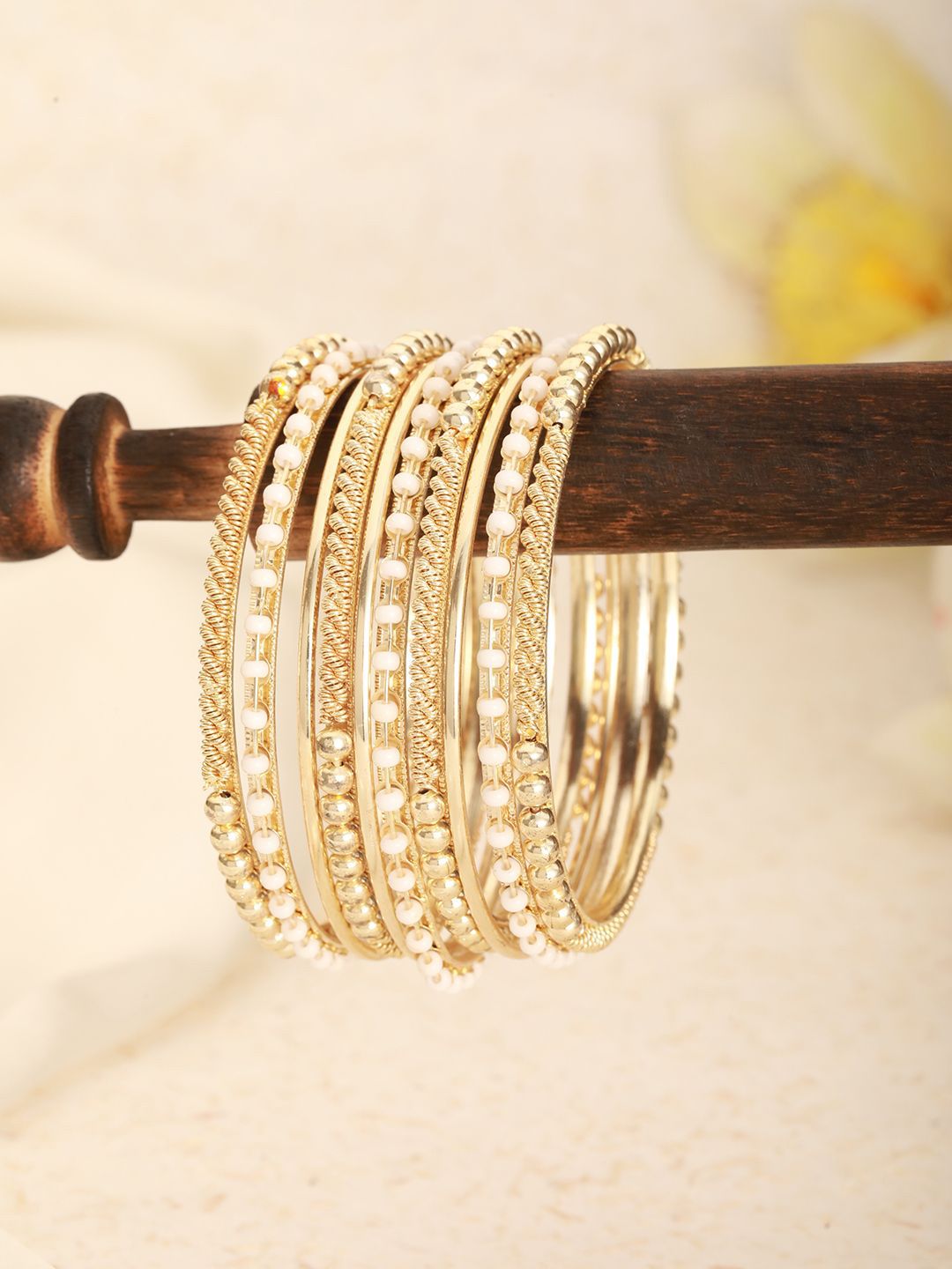 Jazz and Sizzle Set Of 12 Gold-Plated Artificial Beaded Bangles-picture-20