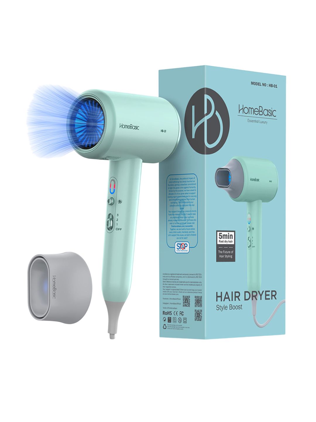 HOMEBASICS Fast Hair Dryer Hot/Cold Air Blower - Green-picture-47