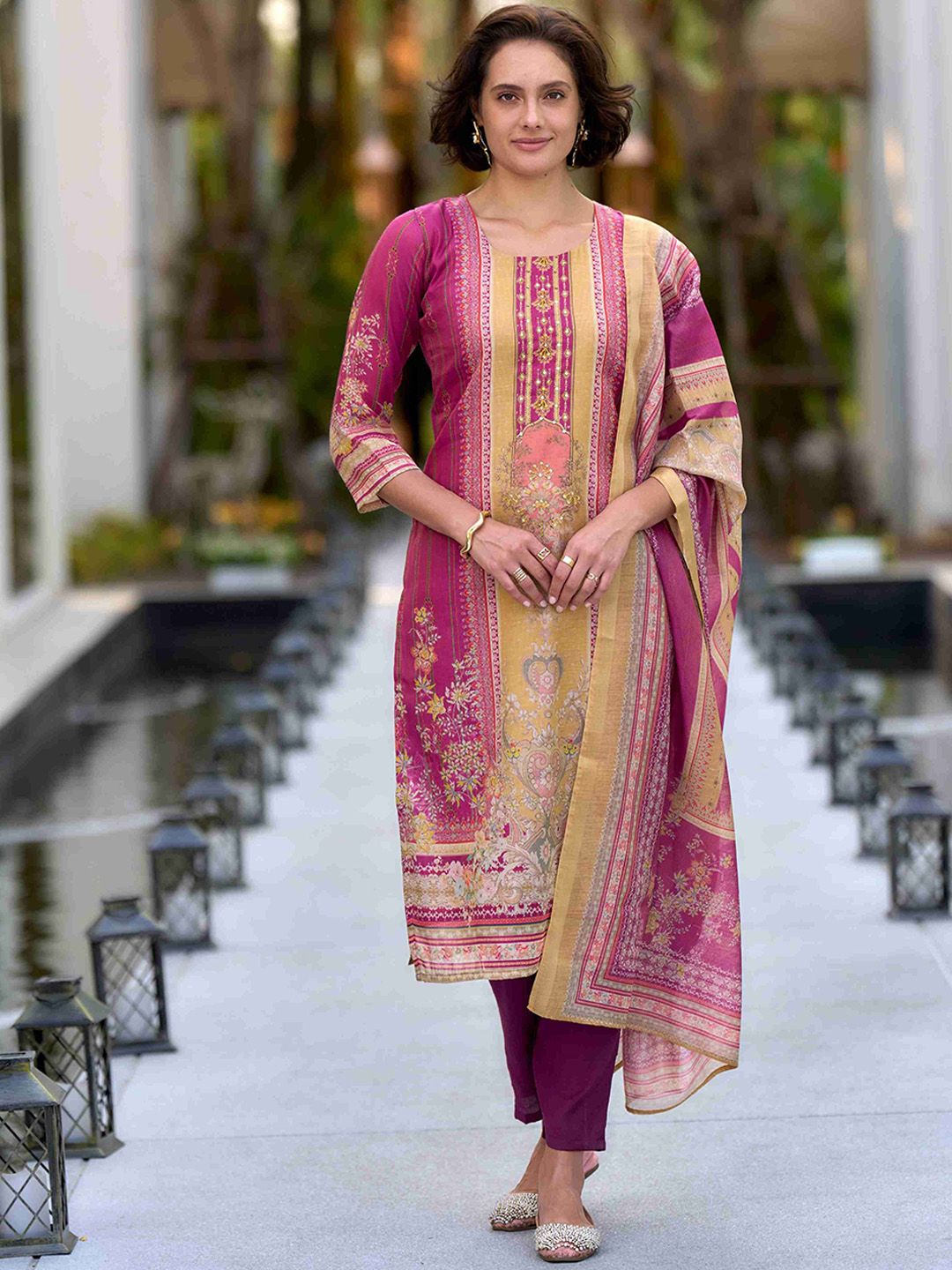 MOJILAA Women Ethnic Motifs Printed Regular Sequinned Kurta with Trousers & With Dupatta-picture-37