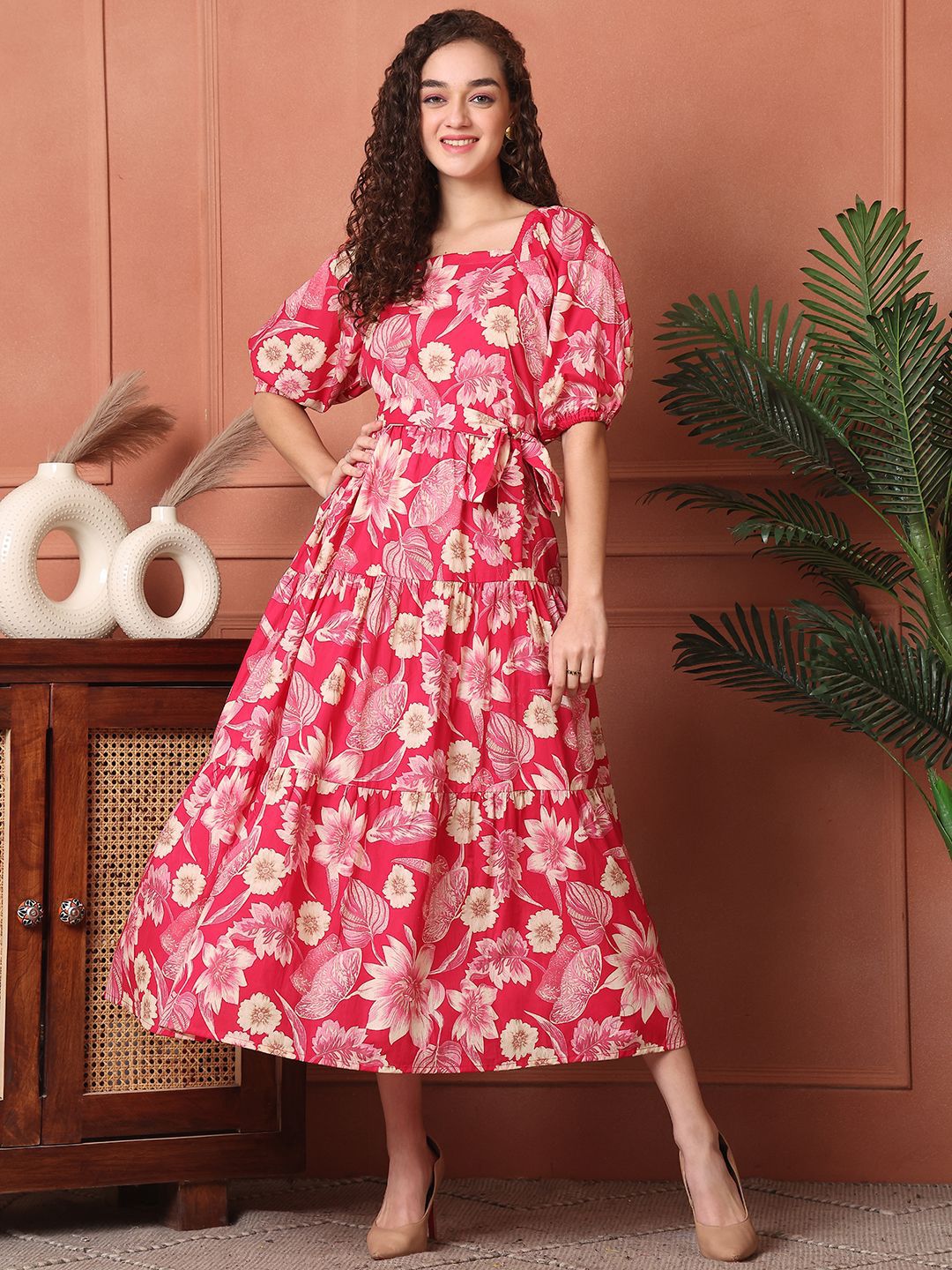 Claura Floral Print Maxi Midi Dress
