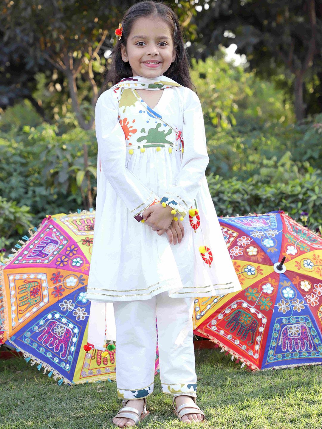 EthIndia Girls Yoke Design Regular Pure Cotton Kurta with Pyjamas & With Dupatta-image-27