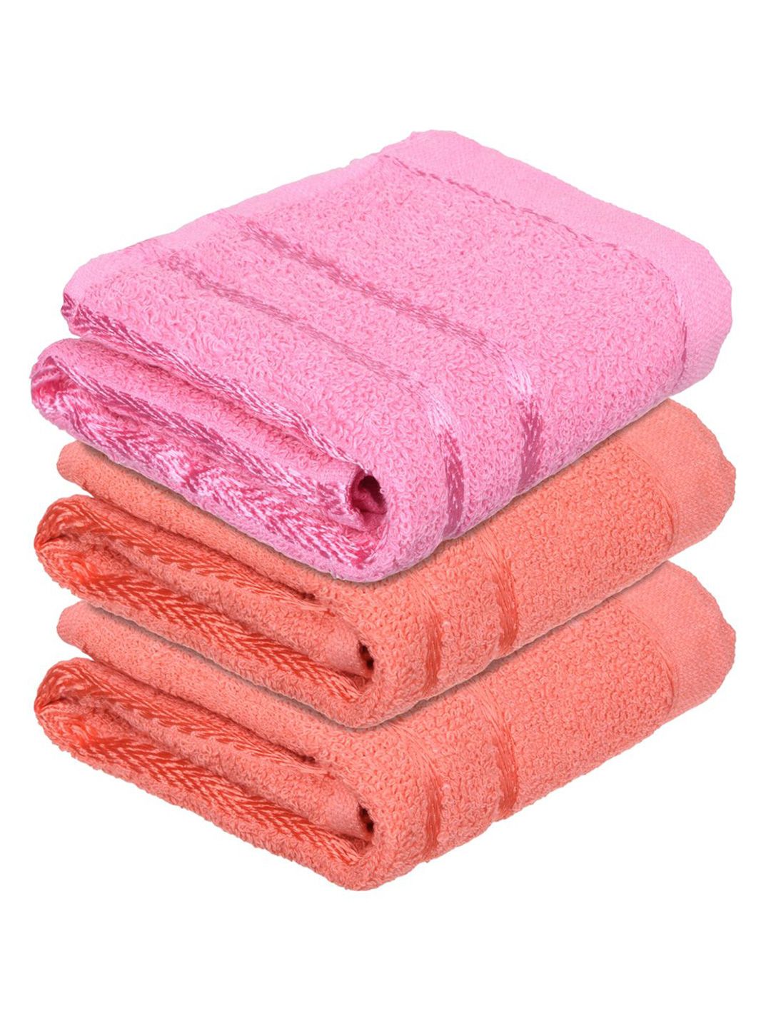 Kuber Industries Set Of 3 Pink & Orange-Coloured Striped Cotton Face Towels-image-43