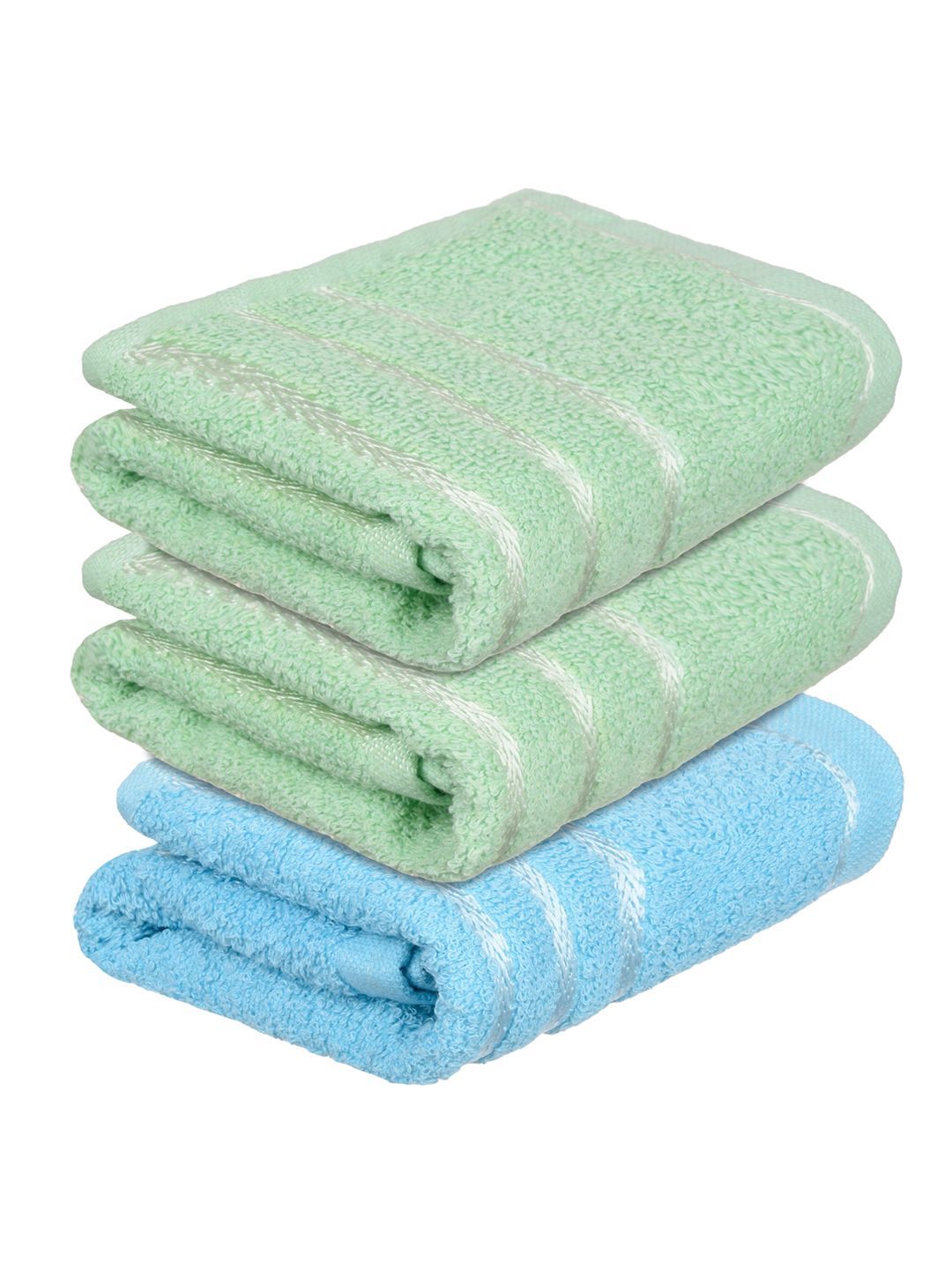 Kuber Industries Set Of 3 Green & Blue Striped Cotton Face Towels-image-35