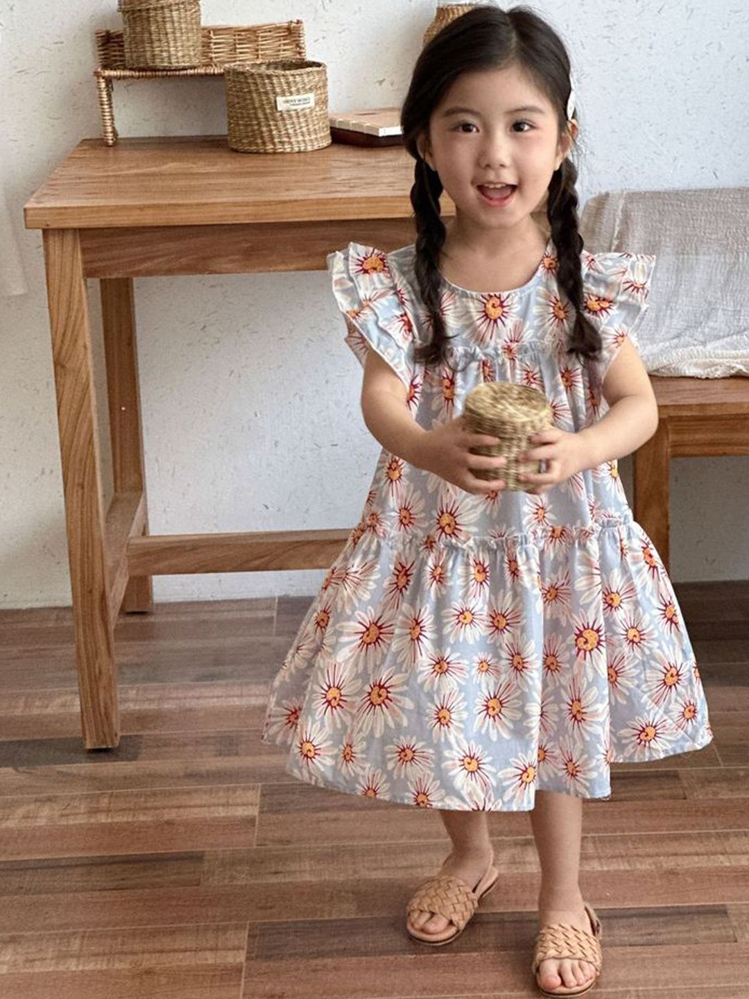 LULU & SKY Floral Print Flutter Sleeve A-Line Dress-picture-29