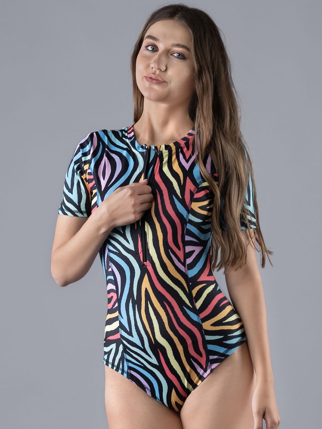 Keepfit Printed Round Neck Bodysuits Swimwear-image-3
