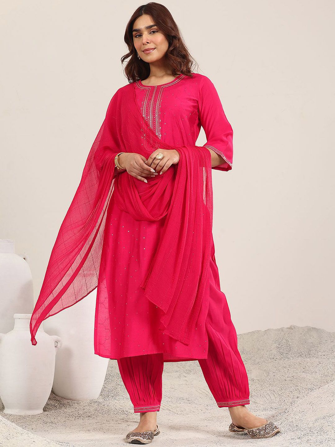 Gerua By Libas Women Ethnic Motifs Regular Sequinned Kurta with Salwar & With Dupatta