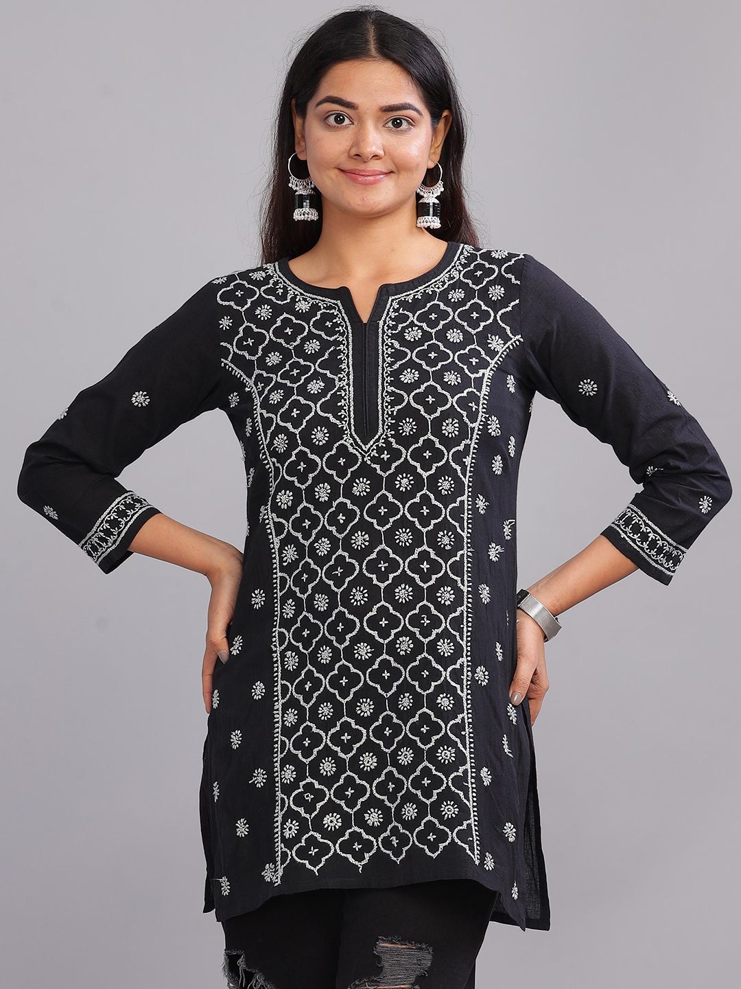 Club Loom Floral Chikankari Embroidered Pure Cotton Straight Kurti-picture-22