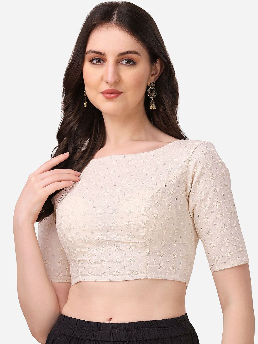 Oomph! Embroidered Cotton Short Sleeves Saree Blouse-image-16