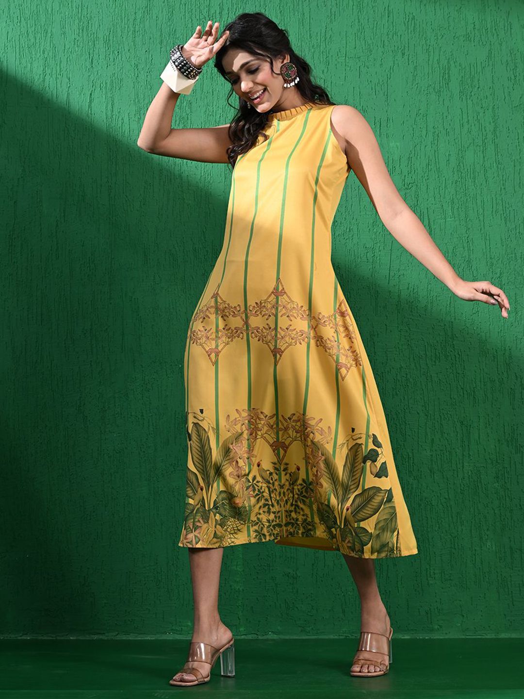 all about you Tropical Print A-Line Midi Dress