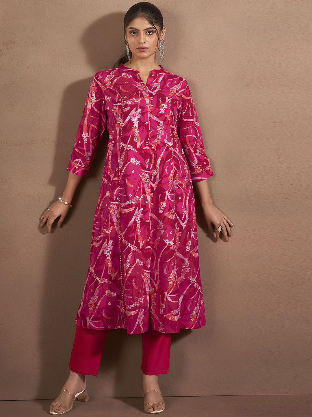 Anouk Women Printed Regular Gotta Patti Chanderi Silk Kurta with Trousers-picture-14