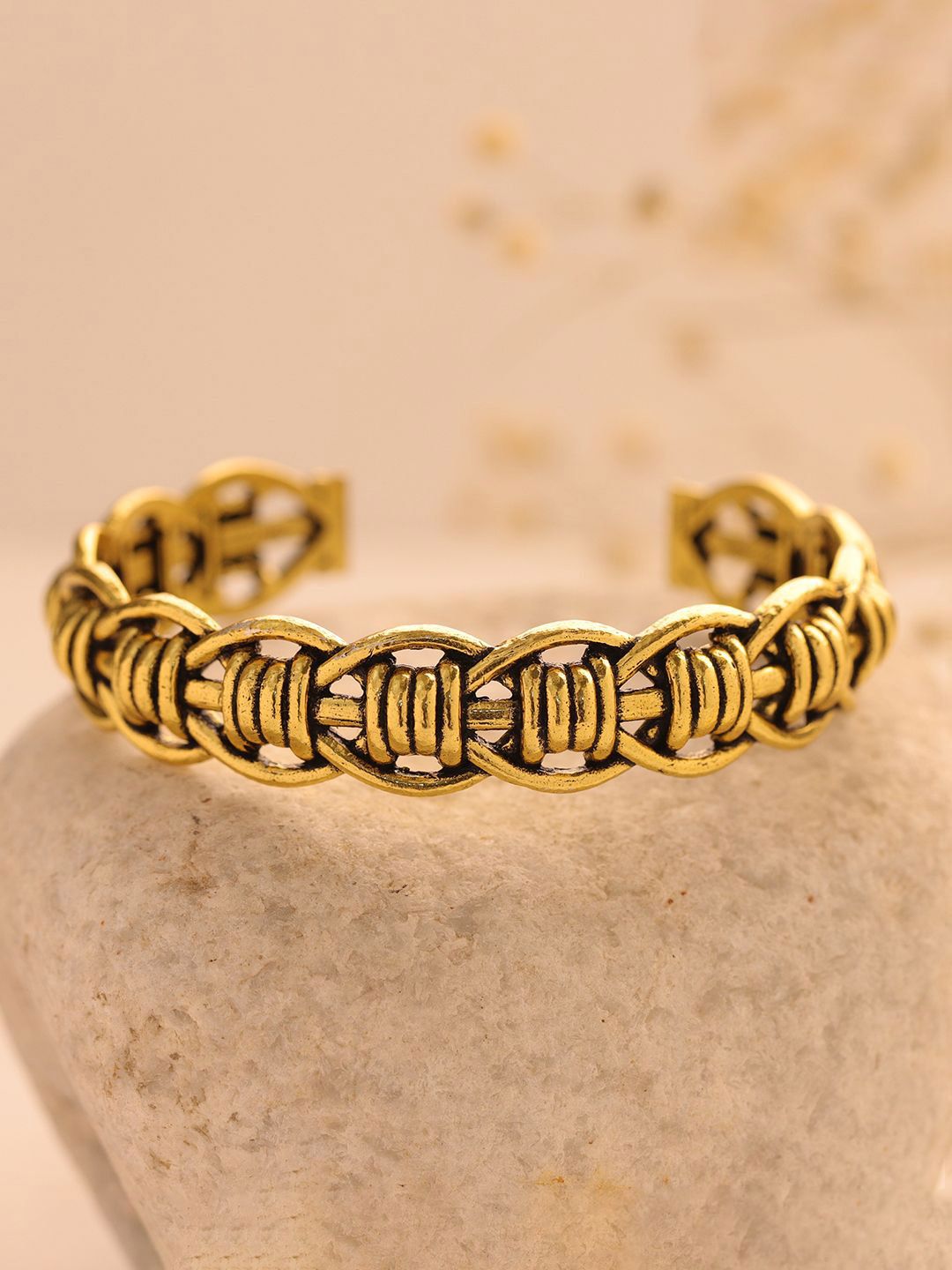 Voylla Brass Oxidised Gold-Plated Cuff Bracelet-image-46