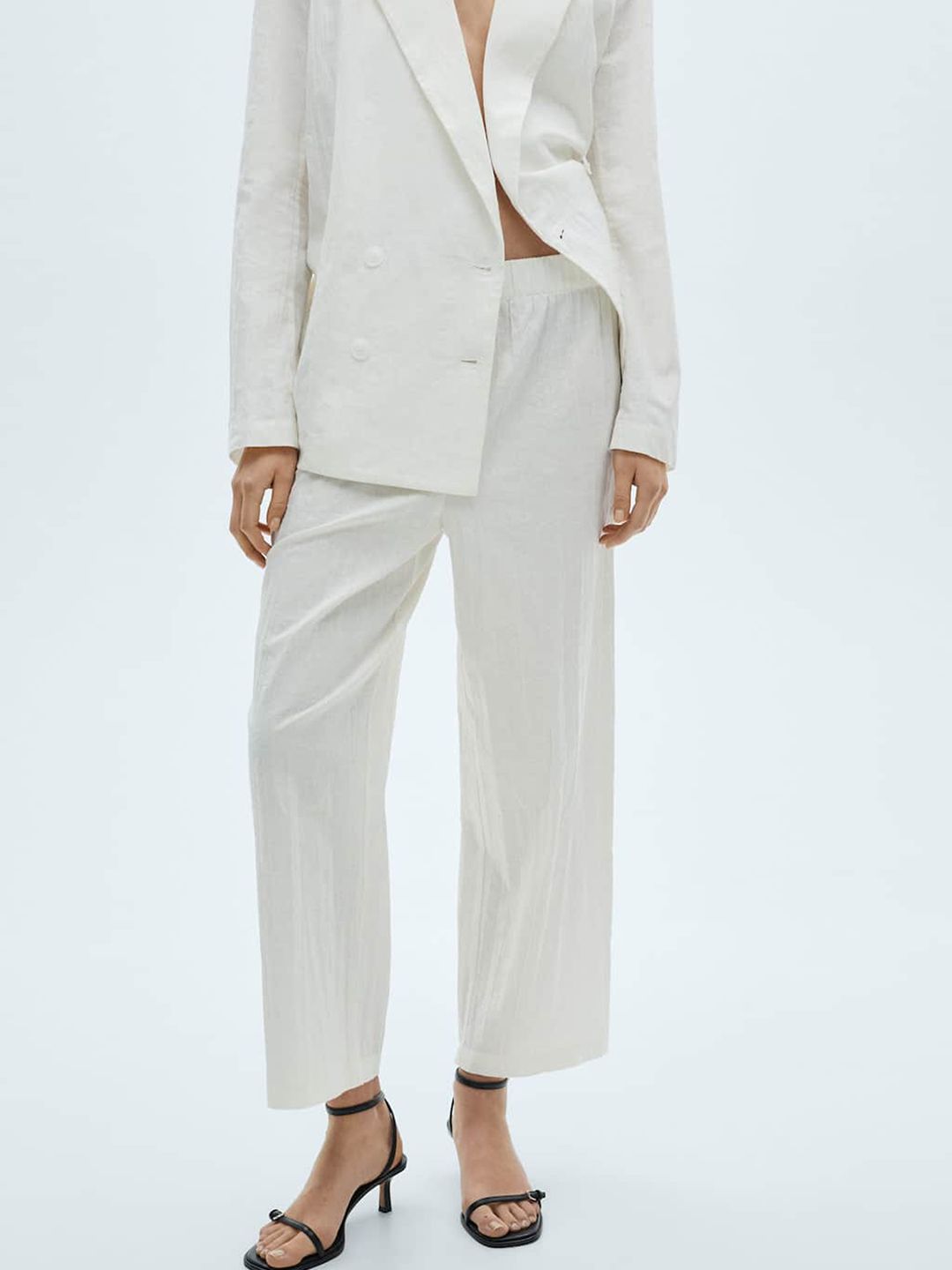 MANGO Women Cotton Linen Cropped Culottes Trousers