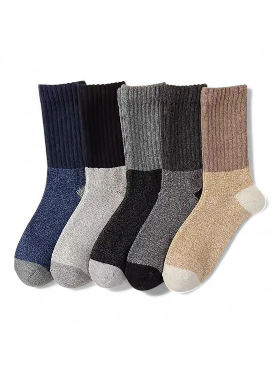 Sockscarving Unisex 5Pcs Colourblocked Calf-Length Socks-picture-10
