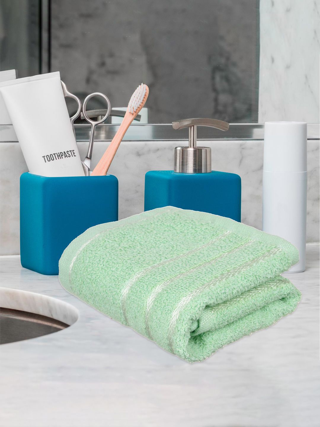 Kuber Industries Set Of 2 Green Striped Cotton Face Towels-image-10