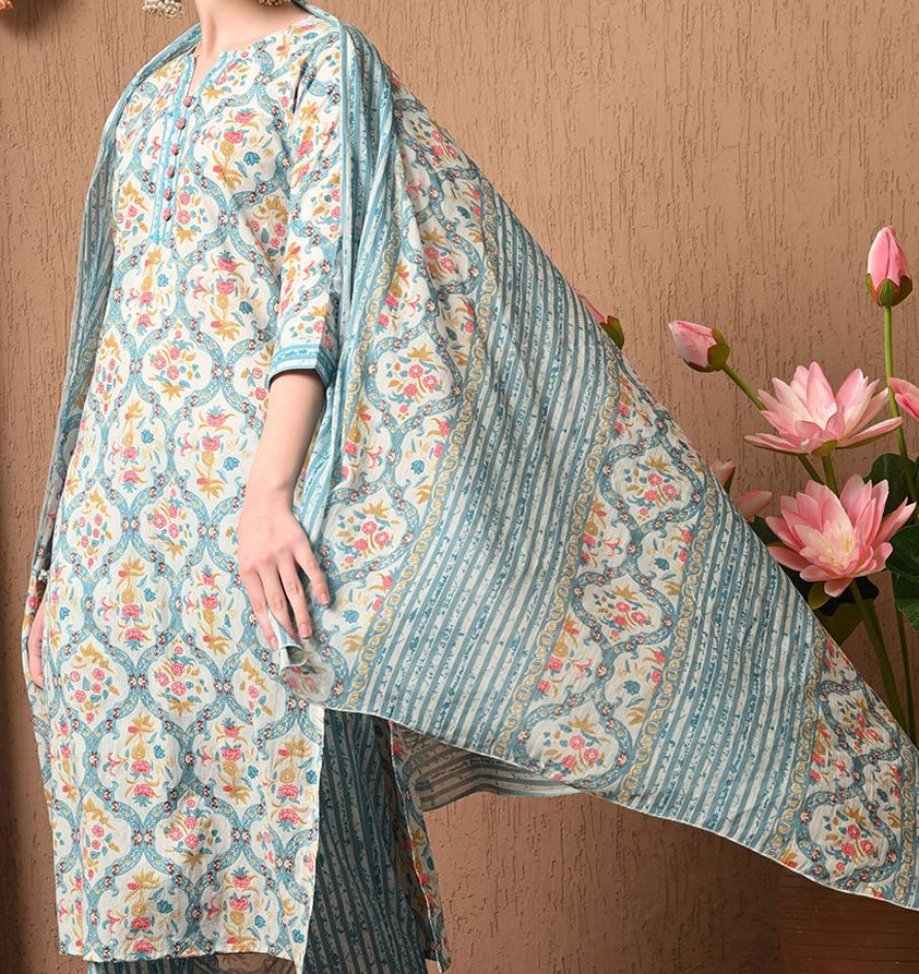 Women Floral Embroidered Regular Pure Cotton Kurta with Trousers