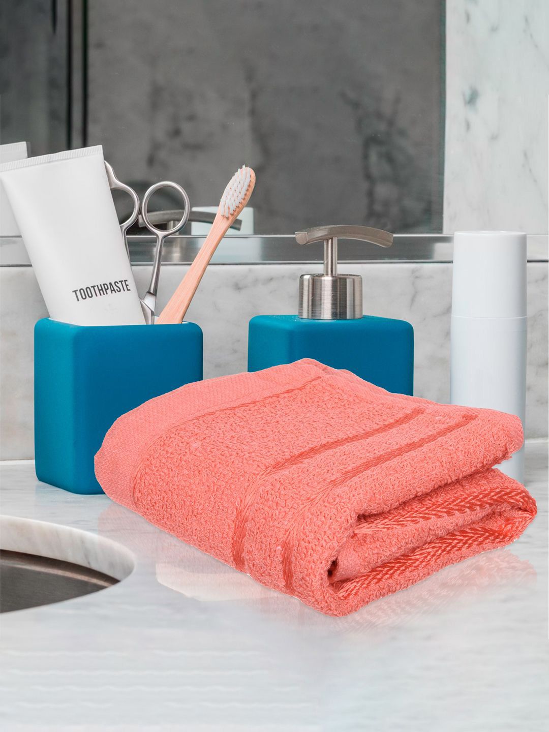 Kuber Industries Set Of 3 Peach & Orange-Coloured Striped Cotton Face Towels-image-32