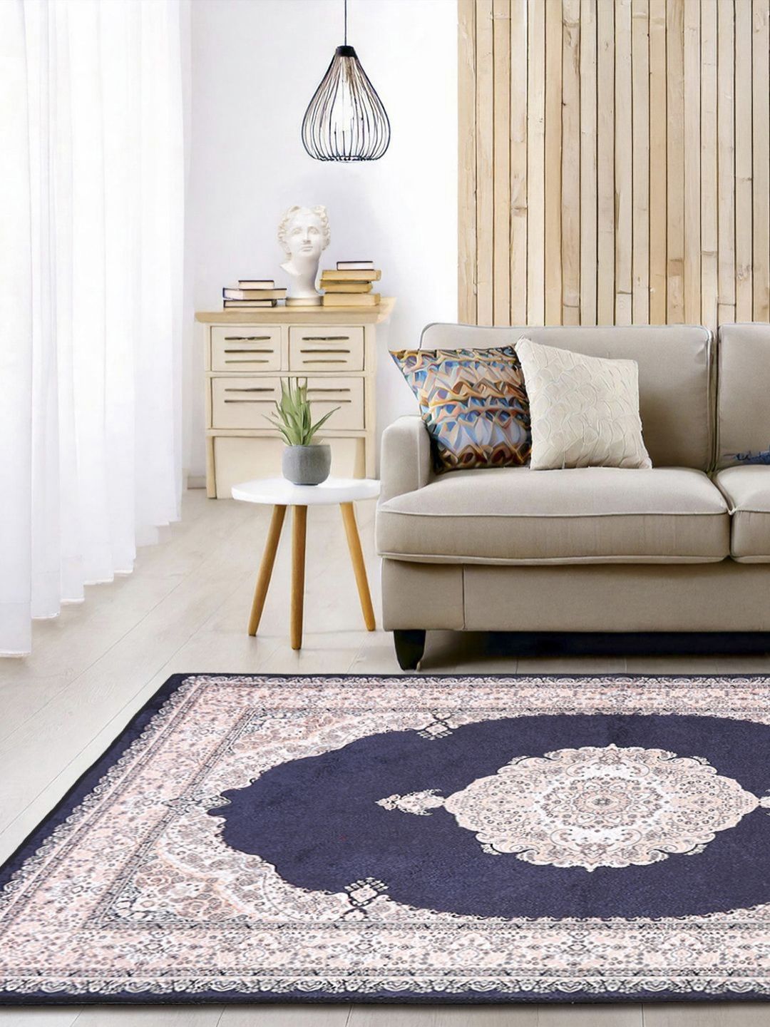 Status Navy Blue Ethnic Motifs Printed Microfiber Ice velvet Anti Skid Carpet-picture-37