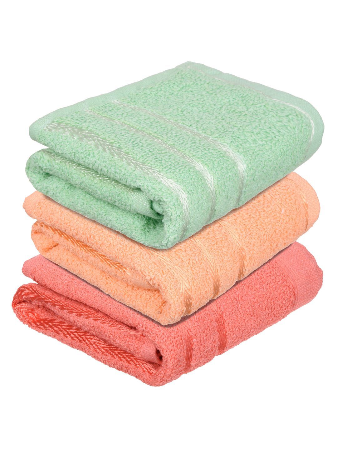 Kuber Industries Set Of 3 Green & Orange-Coloured Striped Cotton Face Towels-image-37