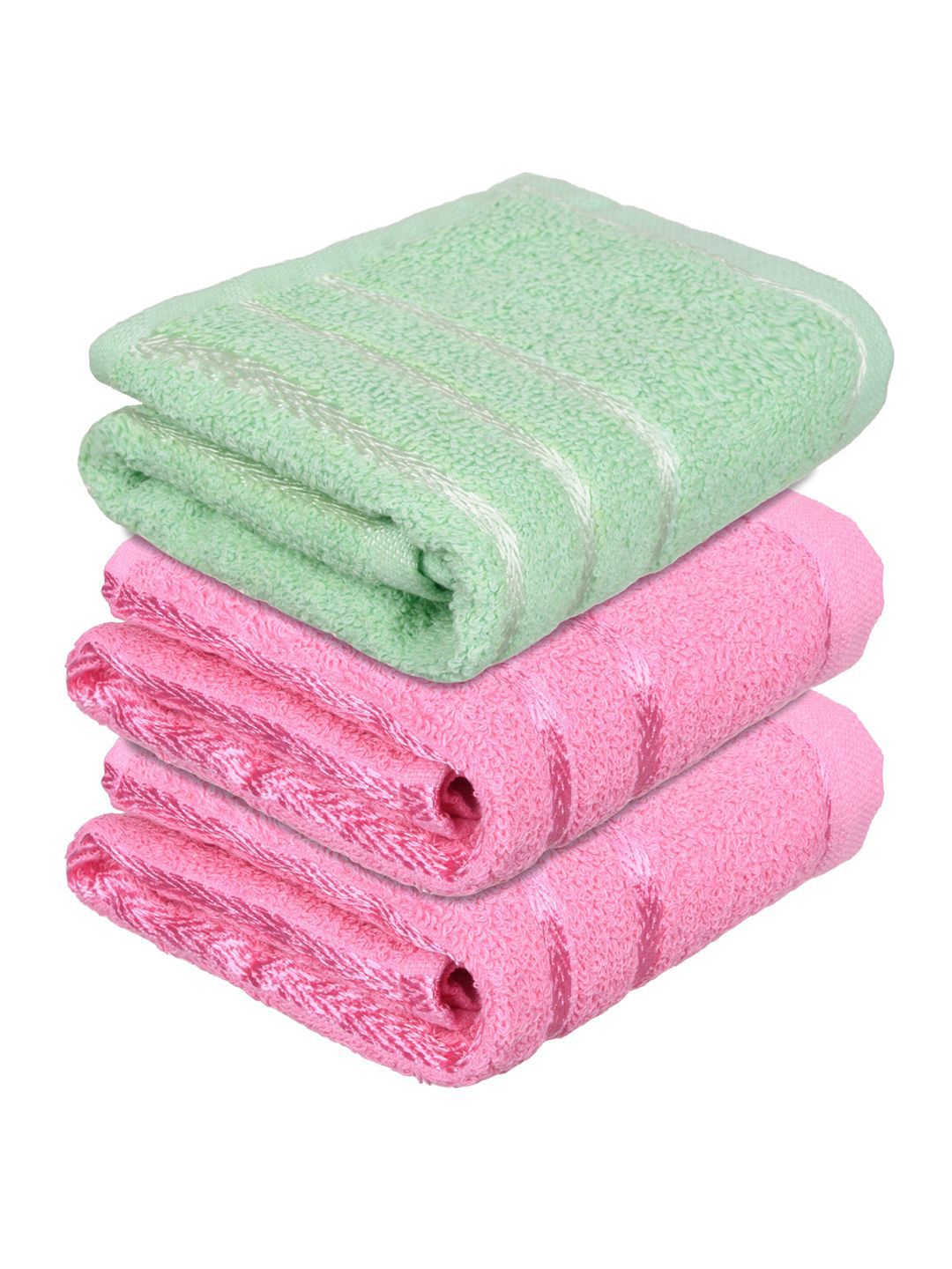 Kuber Industries Set Of 3 Pink & Green Striped Cotton Face Towels-image-17