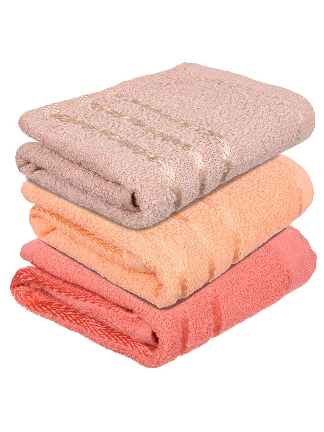 Kuber Industries Set Of 3 Brown & Orange-Coloured Striped Cotton Face Towels-image-39