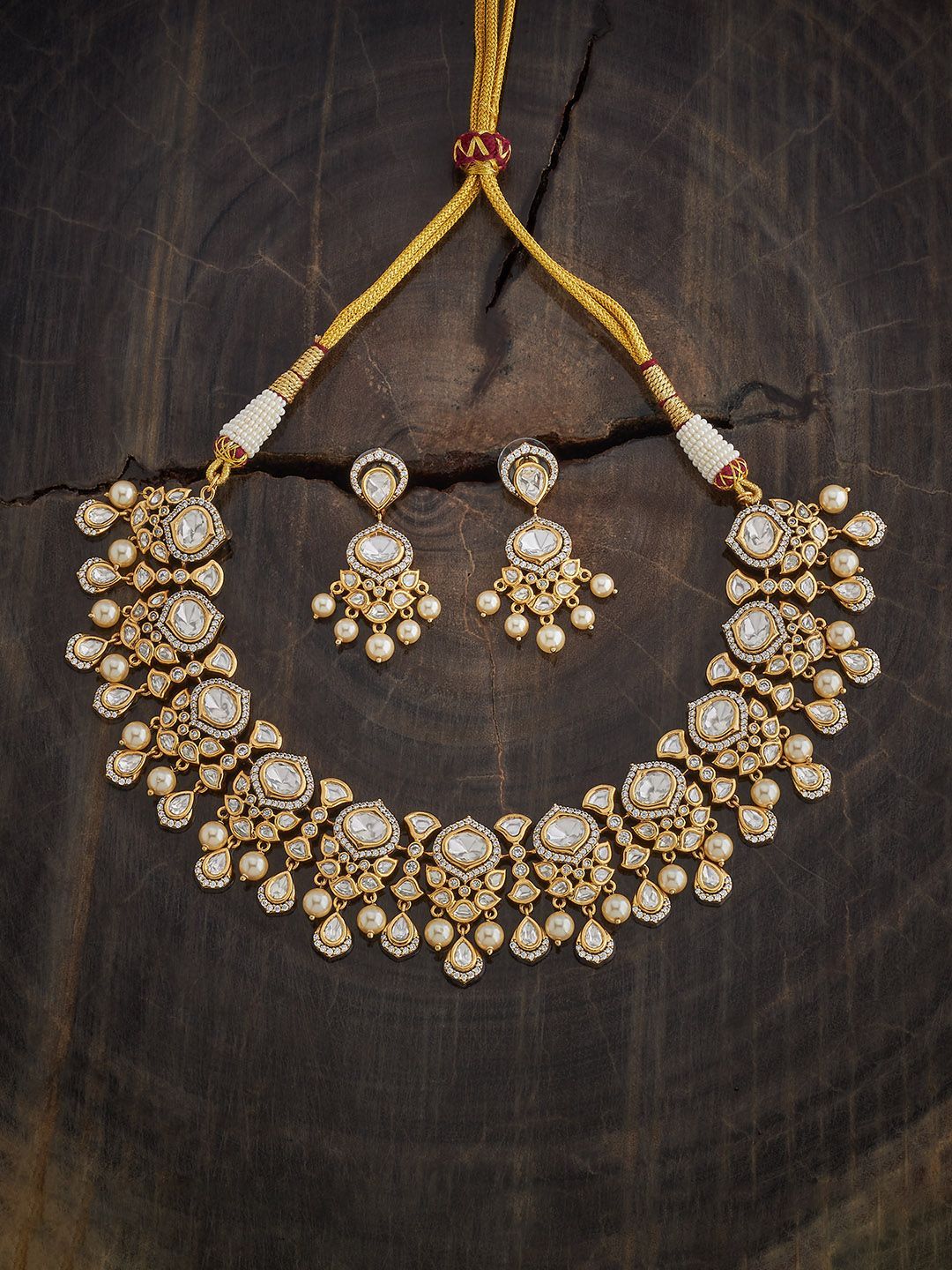 Kushal's Fashion Jewellery White Victorian-Plated Ethnic Kundan Jewellery Set