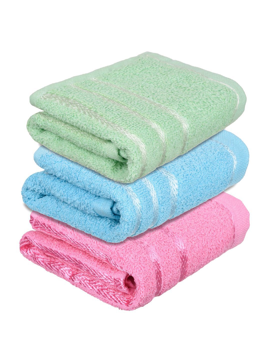 Kuber Industries Set Of 3 Pink & Green Striped Cotton Face Towels-image-32