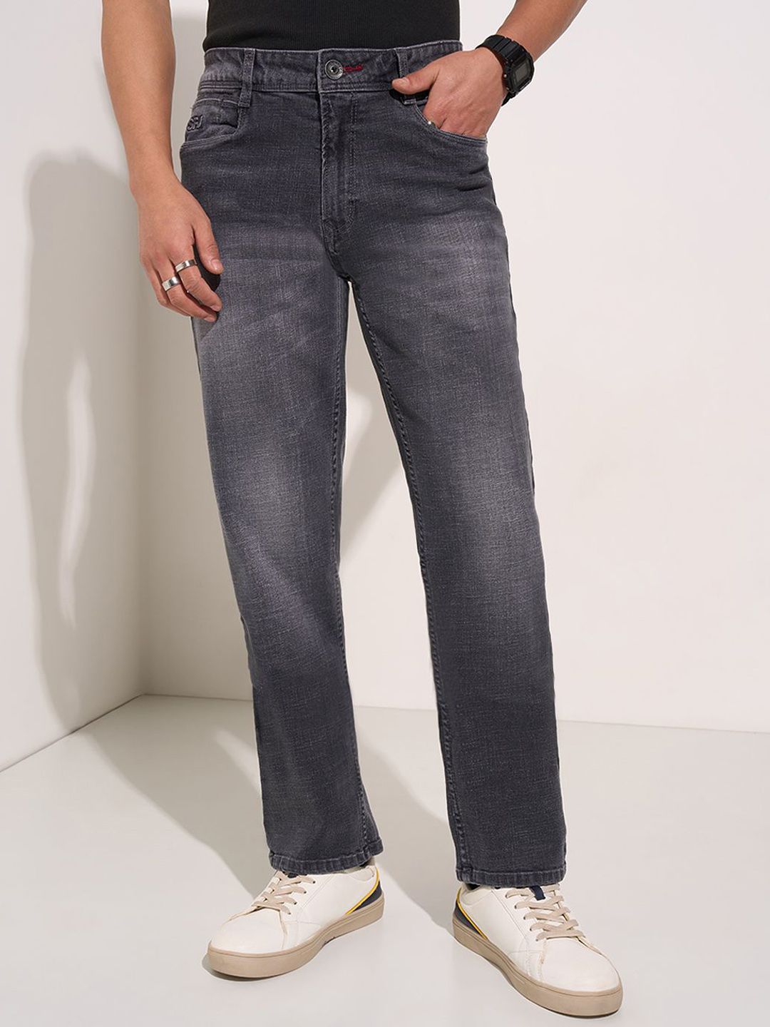 SF JEANS by Pantaloons Men Straight Fit Low Distress Light Fade Jeans-picture-35