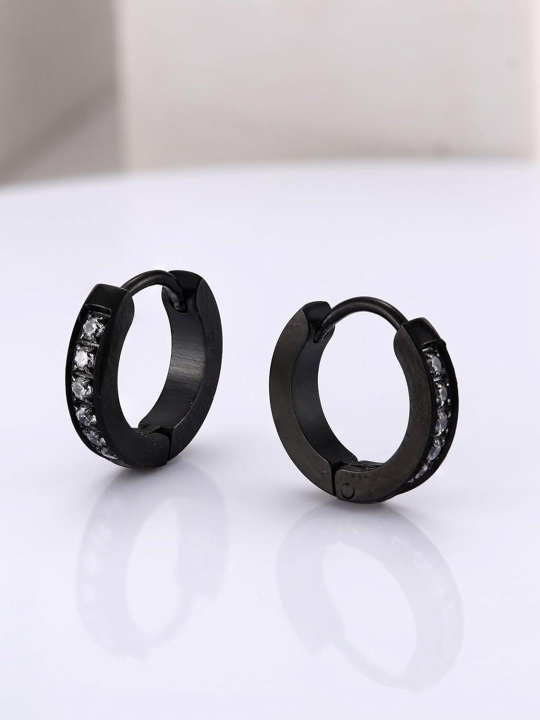 The Roadster Lifestyle Co. Unisex Stainless Steel Cubic Zirconia Studded Hoop Earrings-picture-29