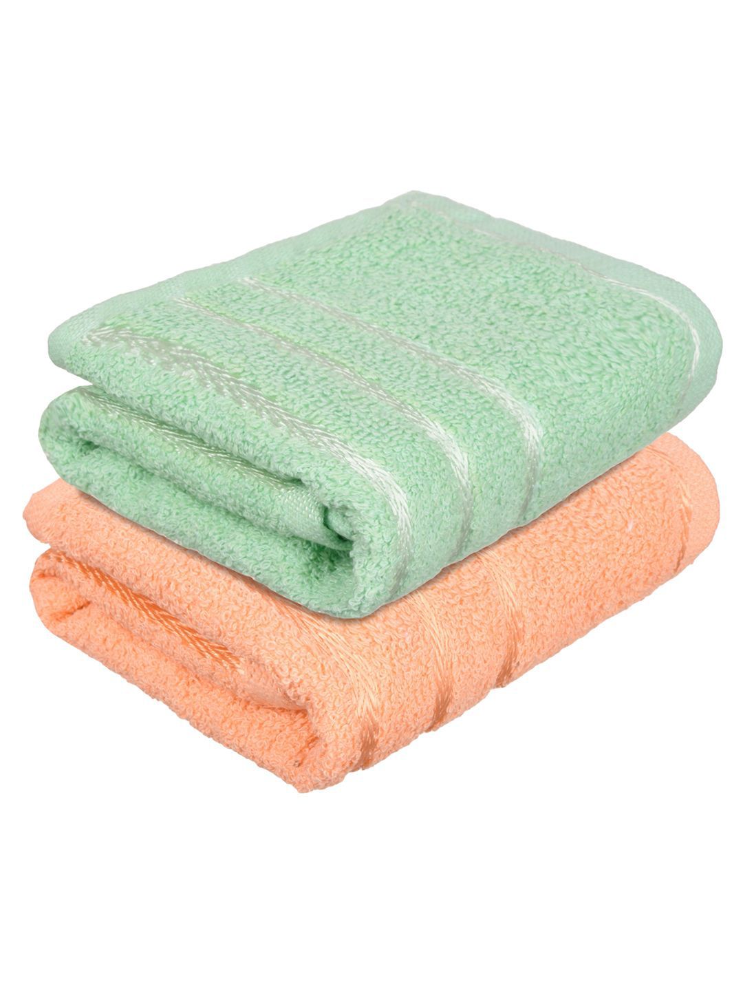 Kuber Industries Set Of 2 Green & Peach-Coloured Striped Cotton Face Towels-picture-23