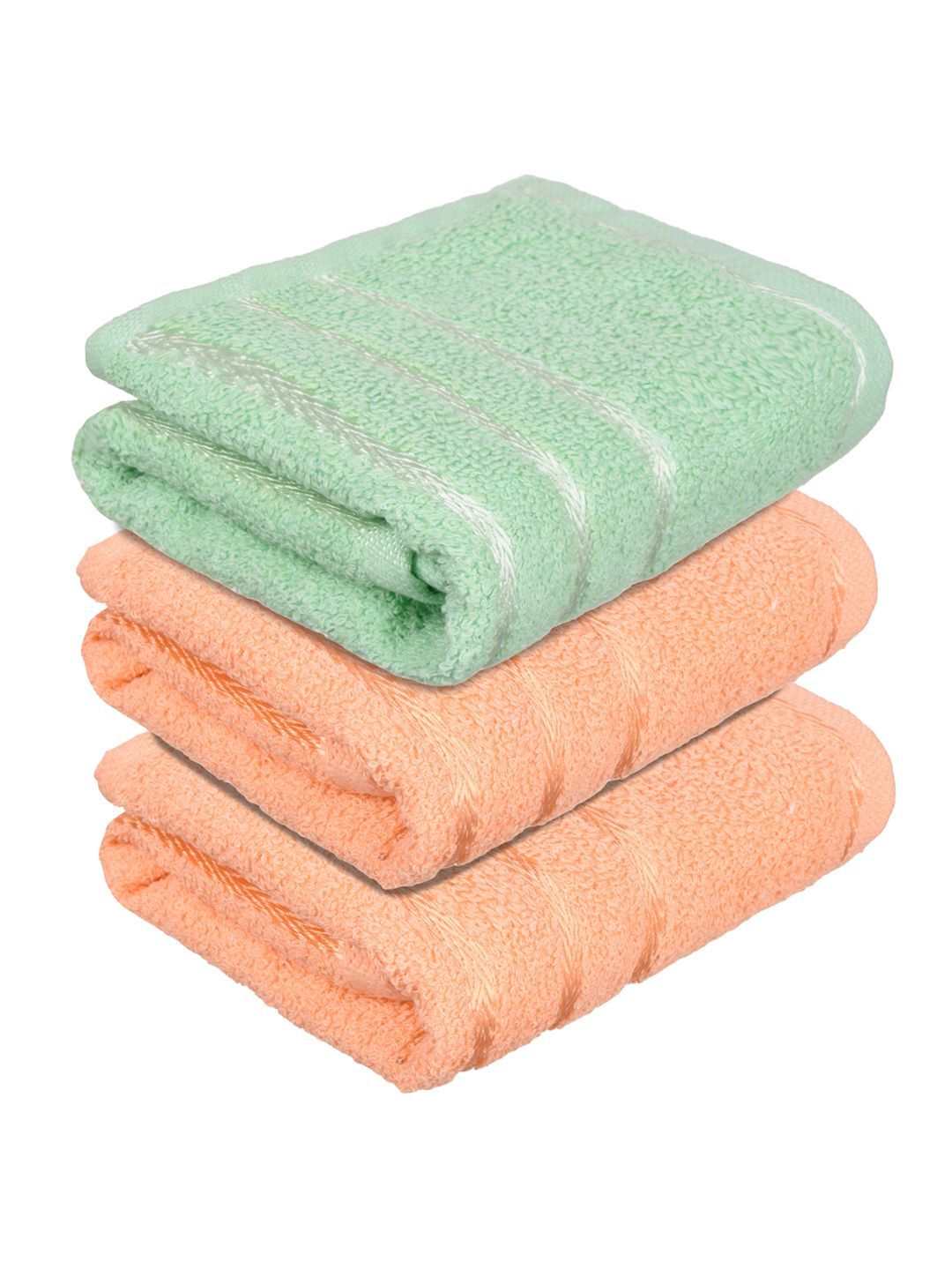 Kuber Industries Set Of 3 Green & Orange-Coloured Striped Cotton Face Towels-image-2