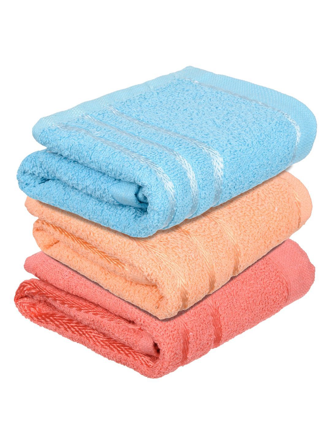 Kuber Industries Set Of 3 Blue & Orange-Coloured Striped Cotton Face Towels-image-23