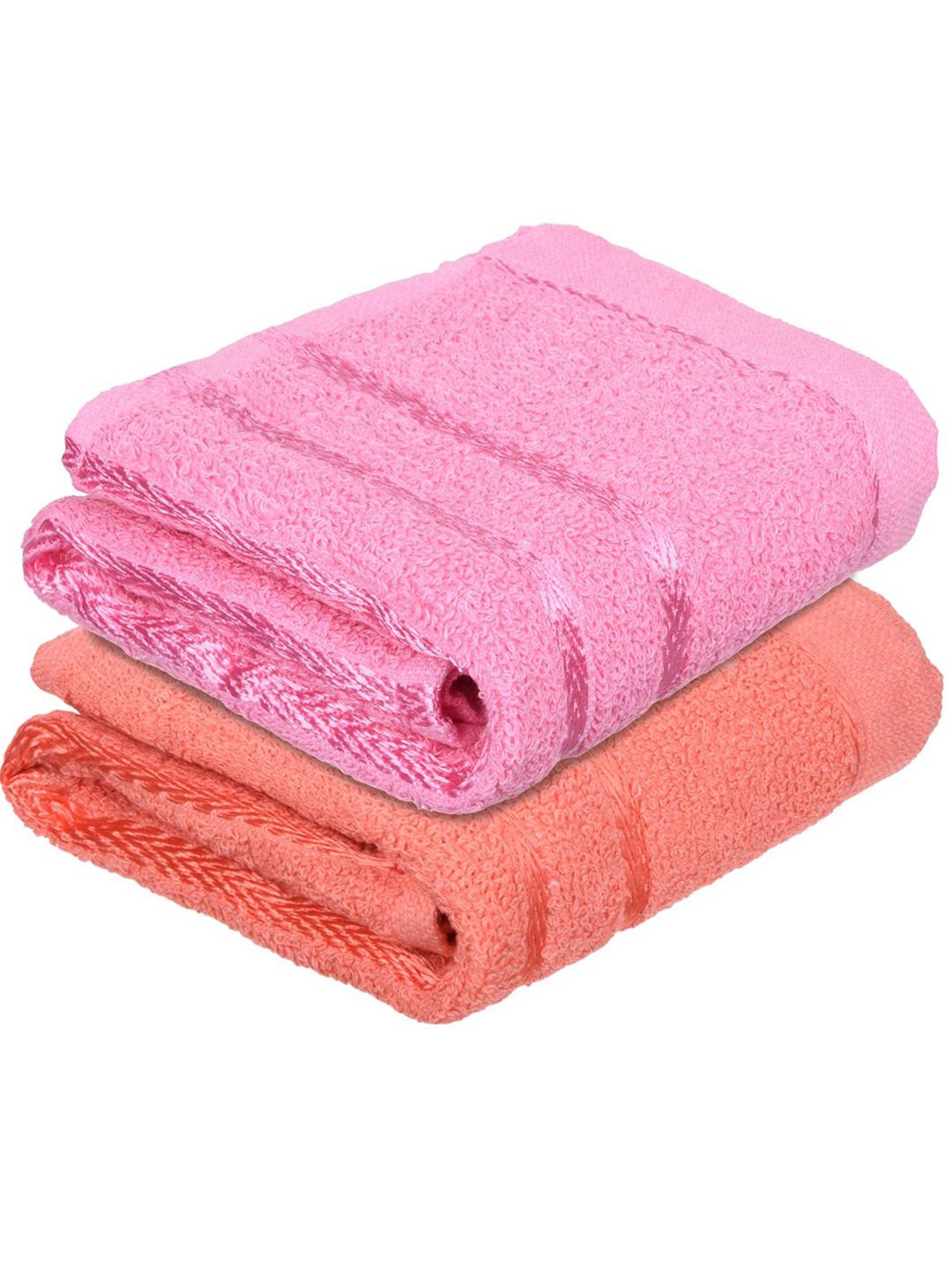Kuber Industries Set Of 2 Pink & Orange-Coloured Striped Cotton Face Towels-image-37