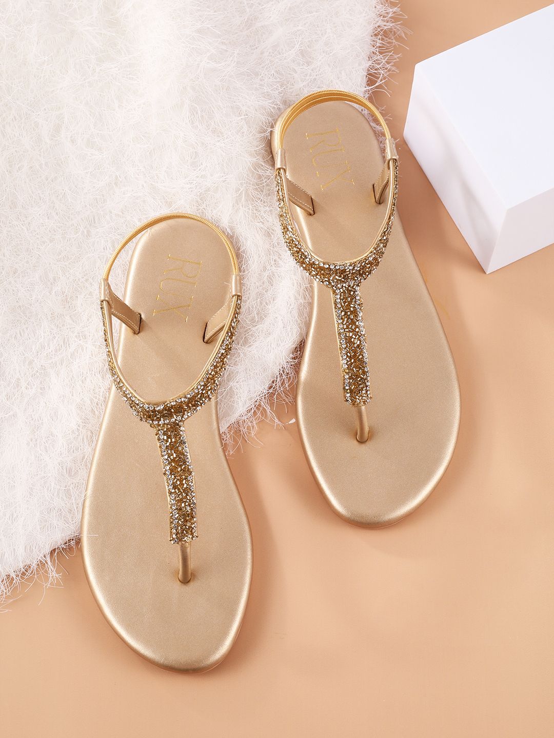 RUXBYPAYAL Women Embellished T-Strap Flats with Embroidered-picture-10