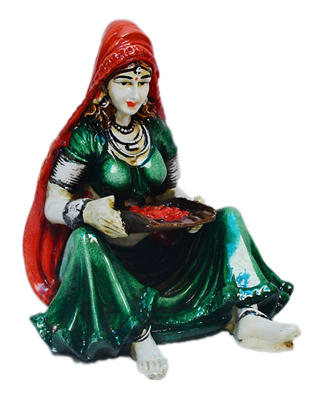 eCraftIndia Green & Red Printed Women Figurine Showpiece-image-26