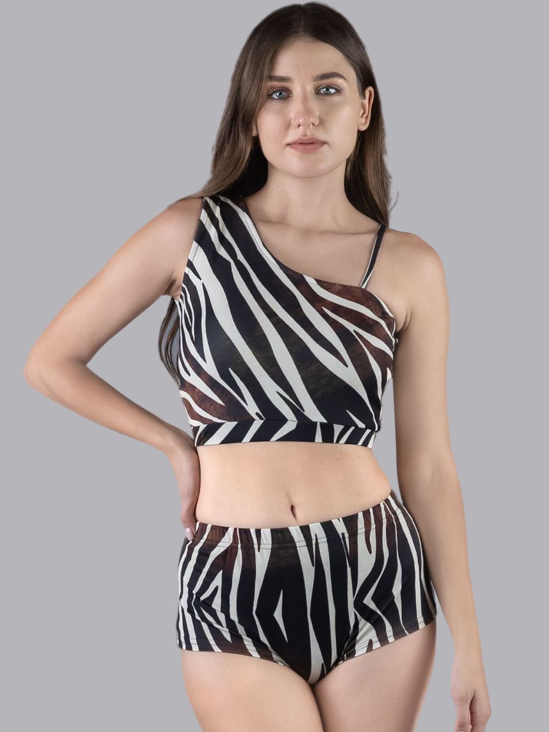 Keepfit Printed Padded Crop Top & Briefs With Skirt Coverup Set-picture-50